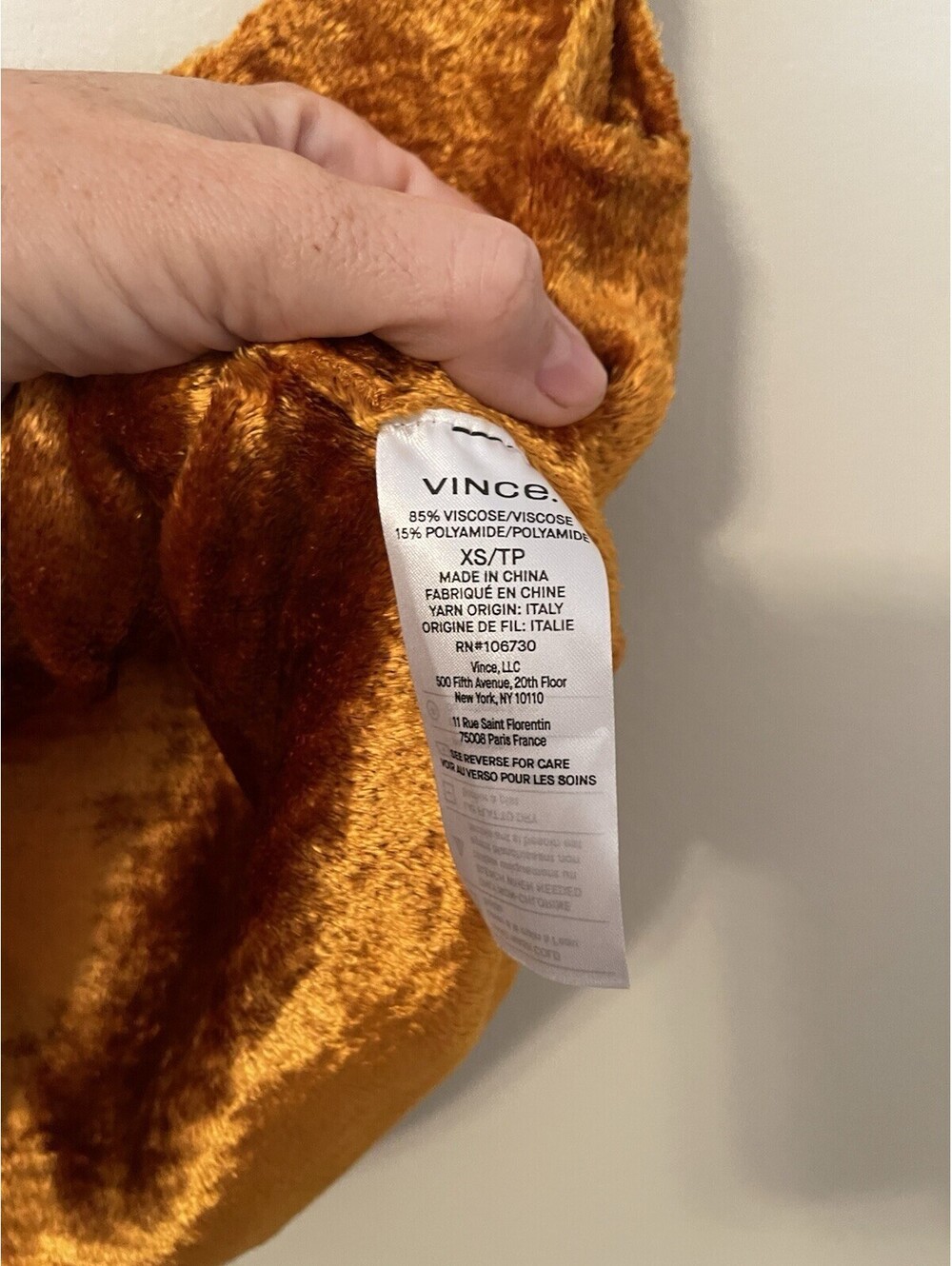 VINCE panne sweater camisole top gold Sap velvet Fuzzy XS Tank Soft Stretchy - Picture 5 of 6